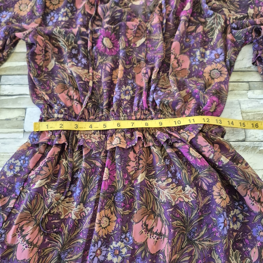 ILLA ILLA Boho Floral Maxi Dress Women Sz M Purple Gold Cottagecore Western - Picture 8 of 13